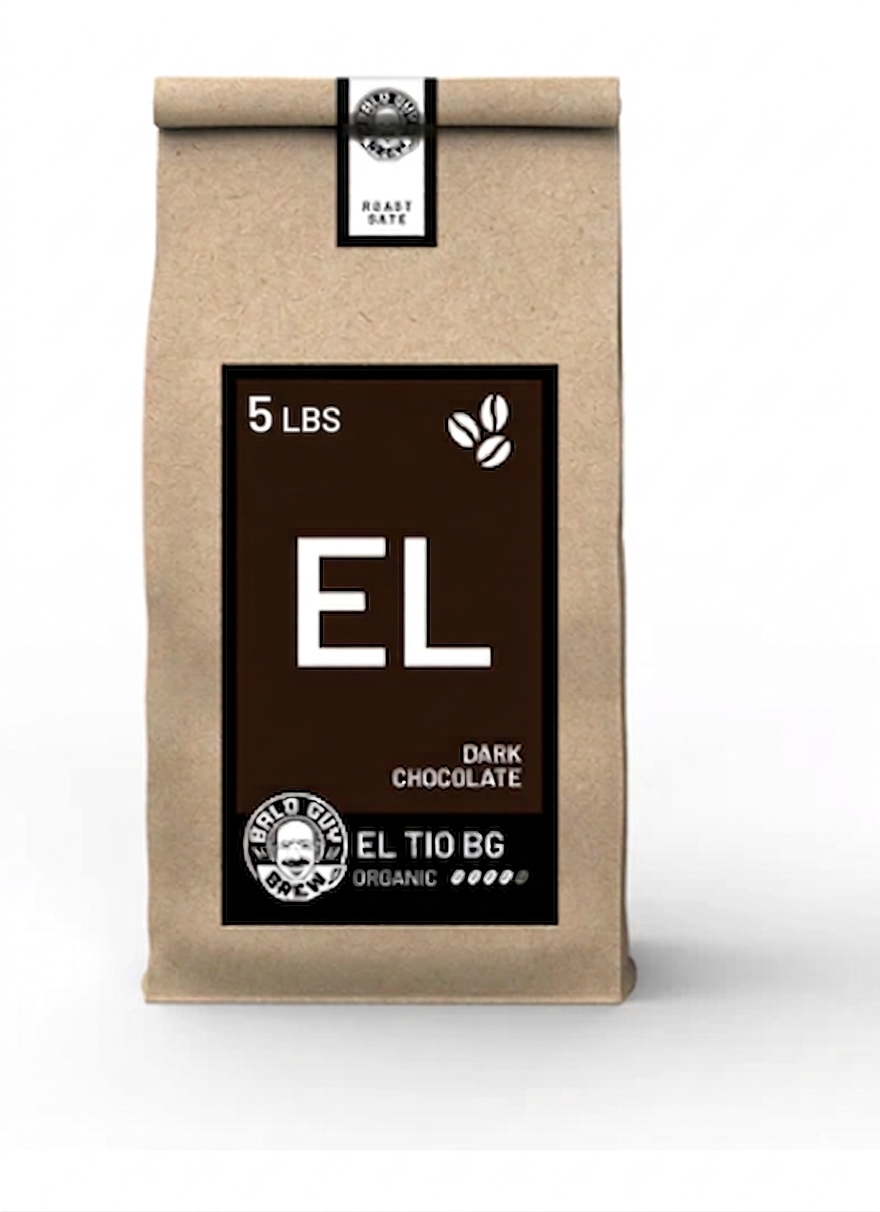5 lb bag of Bald Guy Brew organic bulk coffee beans, fresh-roasted and Fair Trade certified